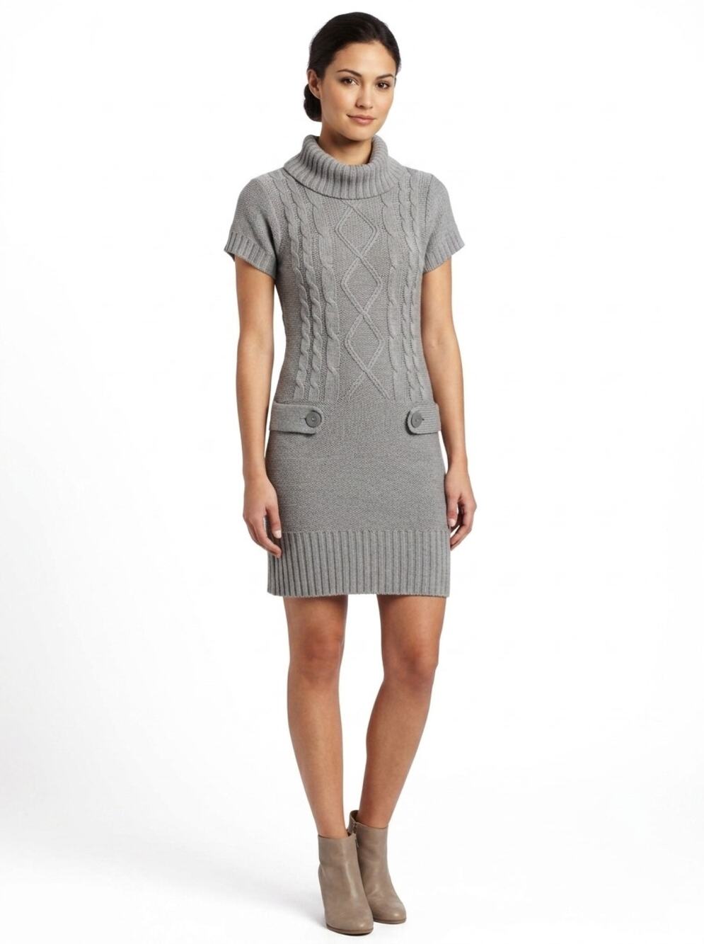 Body Central Gray Cable Knit Cowl Neck Sweater Dress Women Size S